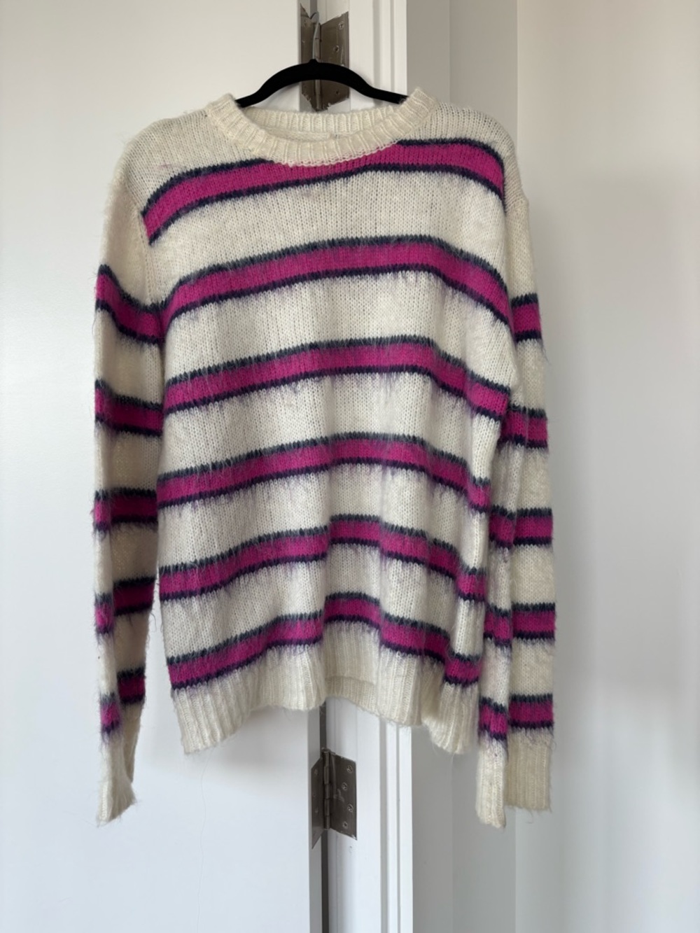 Striped Cream and Pink Crewneck Sweater